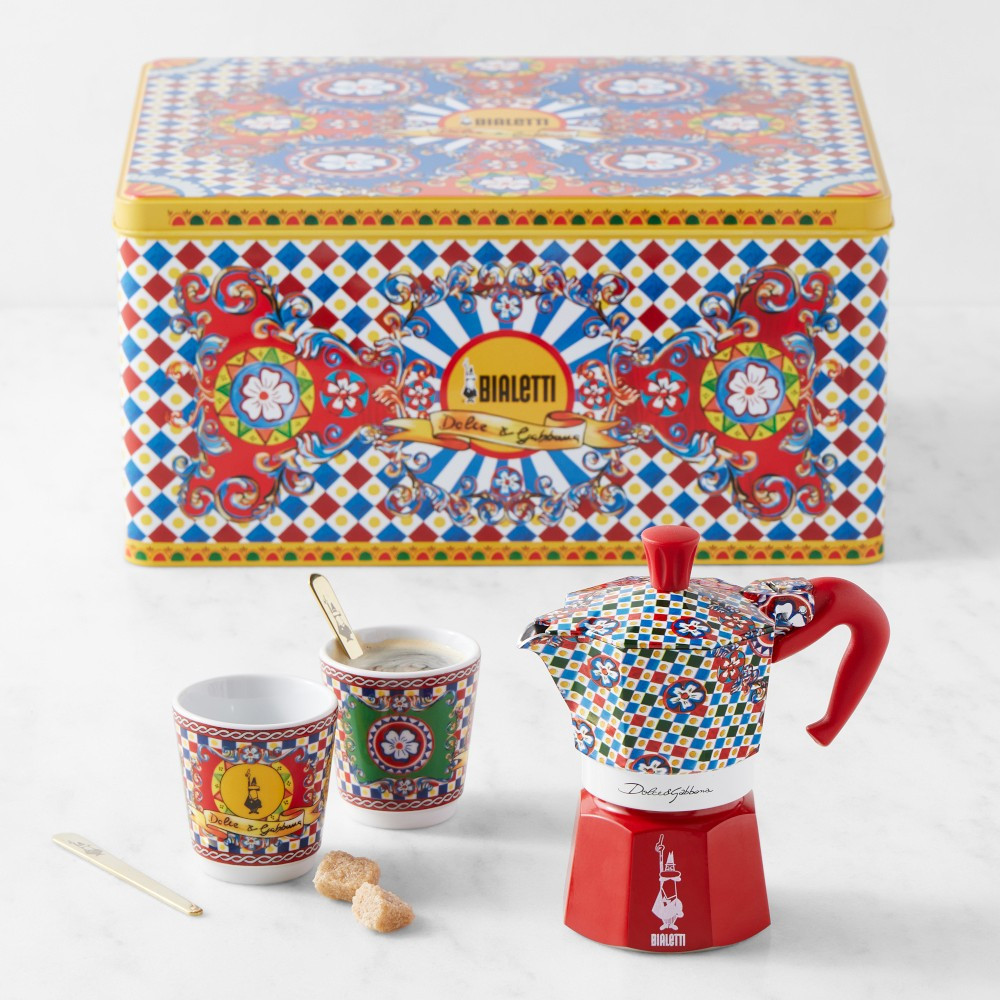 Bialetti Moka Dolce &amp; Gabbana 2-Cup + 2 Espresso Cups &amp; Stirrers Gift Set, Carretto | Williams-Sonoma