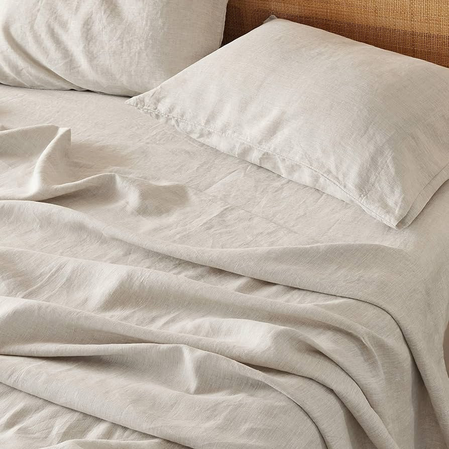 Bedsure Linen Sheets - Queen Size Bed, Blend from Linen Cotton Bedsheets, Breathable Cotton Bedsh... | Amazon (US)