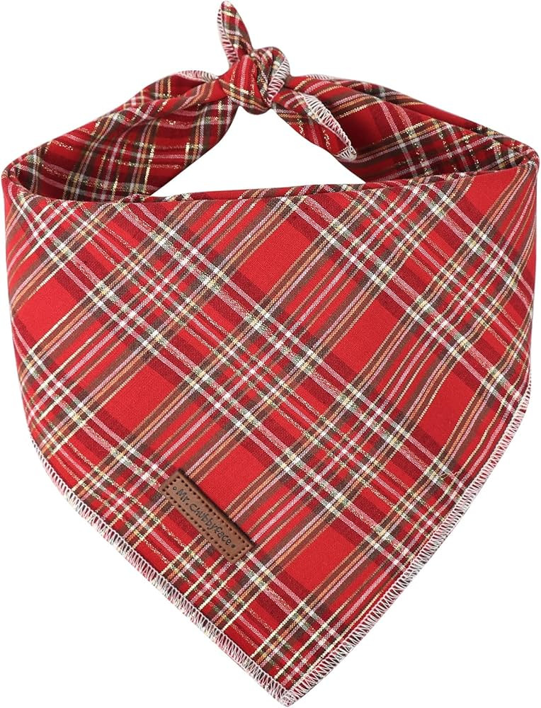 MR. CHUBBYFACE Christmas Red and Gold Plaid Dog Bandanas Reversible Triangle Bibs Scarf Accessori... | Amazon (US)