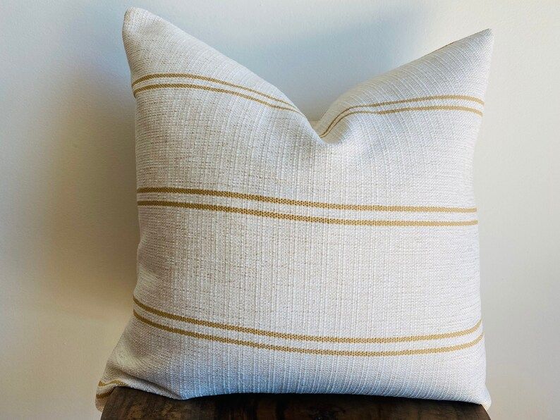 Designer double stripe cork mustard yellow cream nubby texture pillow cover multiple sizes availa... | Etsy (US)