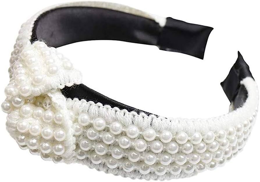 POPINK Pearl Headbands for Women Fashion Knot White Head Band Design Bridal Elegant Wedding Headwear | Amazon (US)