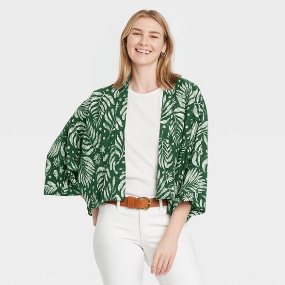 Women's Floral Print Cropped Jacket - Universal Thread™ Olive | Target