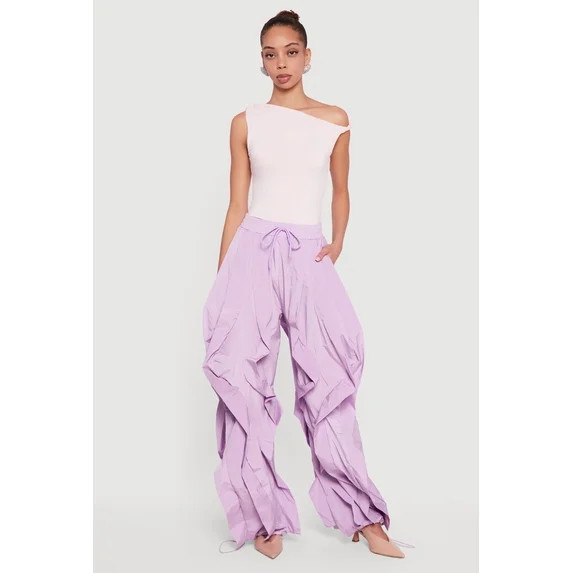 Women's Drawstring Waist Ruffle Parachute Pants | Walmart (US)