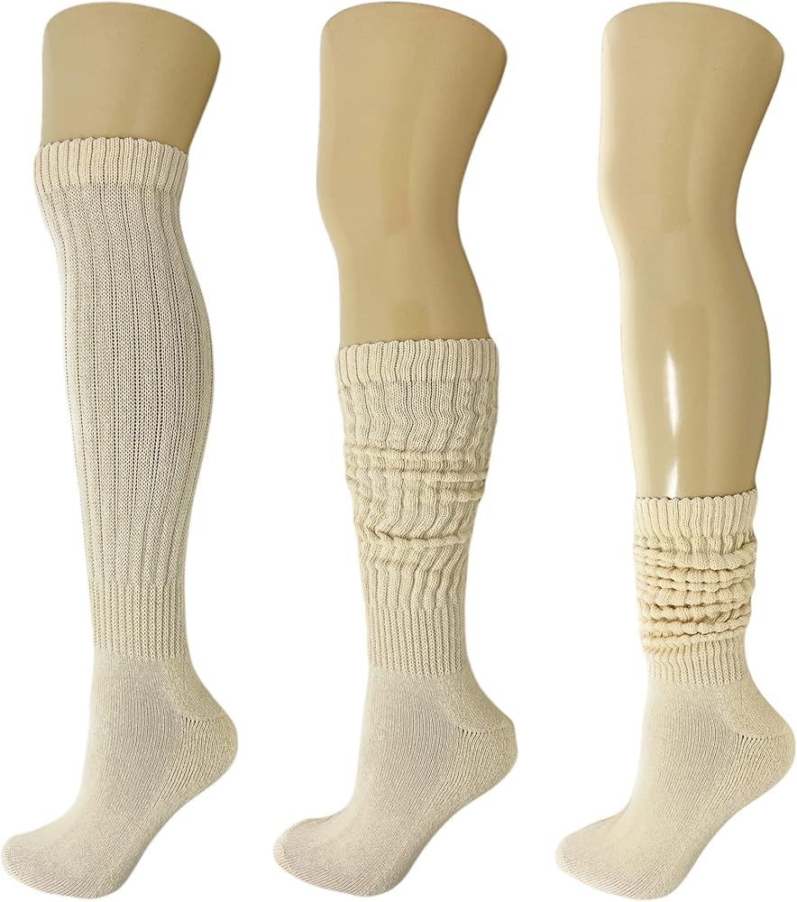 AWS/American Made Cotton Slouch Socks Scrunch Knee High Socks Shoe Size 5-10 (2 Pairs) | Amazon (US)