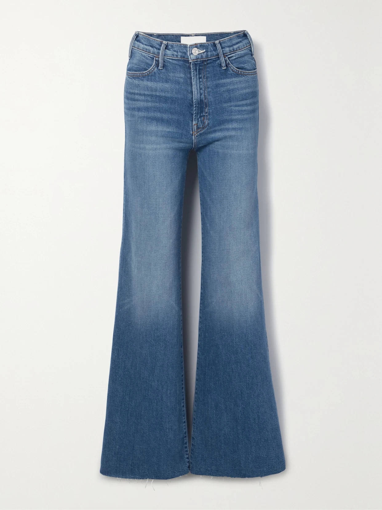 Mother - Hustler Roller Heel Fray High-rise Flared Jeans - Blue | NET-A-PORTER (US)