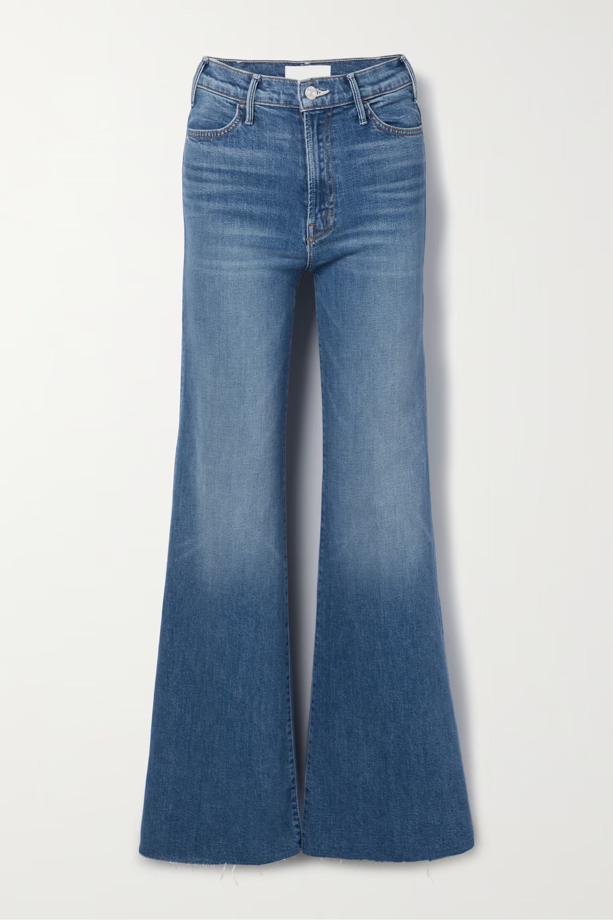 Mother - Hustler Roller Heel Fray High-rise Flared Jeans - Blue | NET-A-PORTER (US)