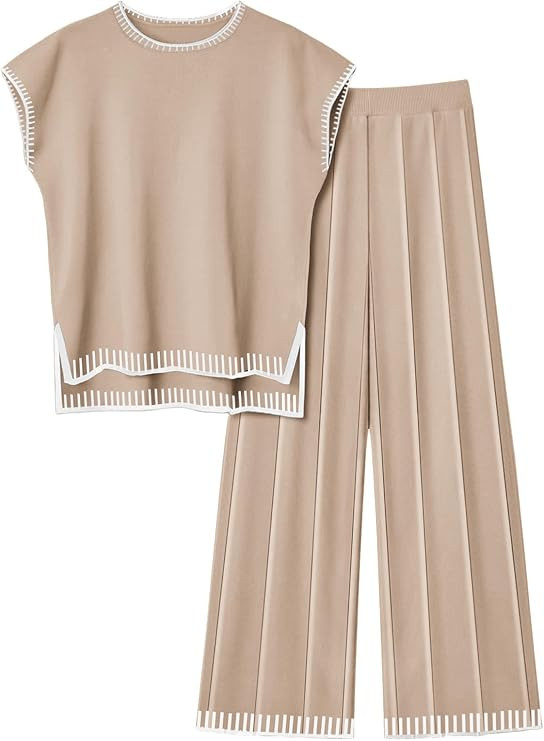 Ekouaer Womens Matching Sets Knit Sweater Sets 2 Pieces Outfits Pullover Tops Wide Legs Pants Lou... | Amazon (US)