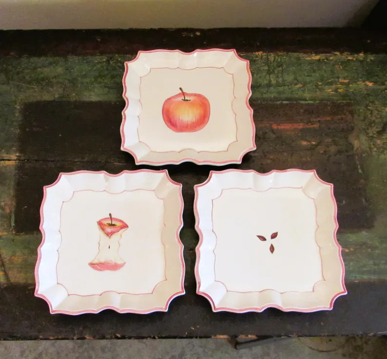 Vintage Vietri Ceramic Square Plates - 3 Disappearing Apple Plates - Etsy | Etsy (US)