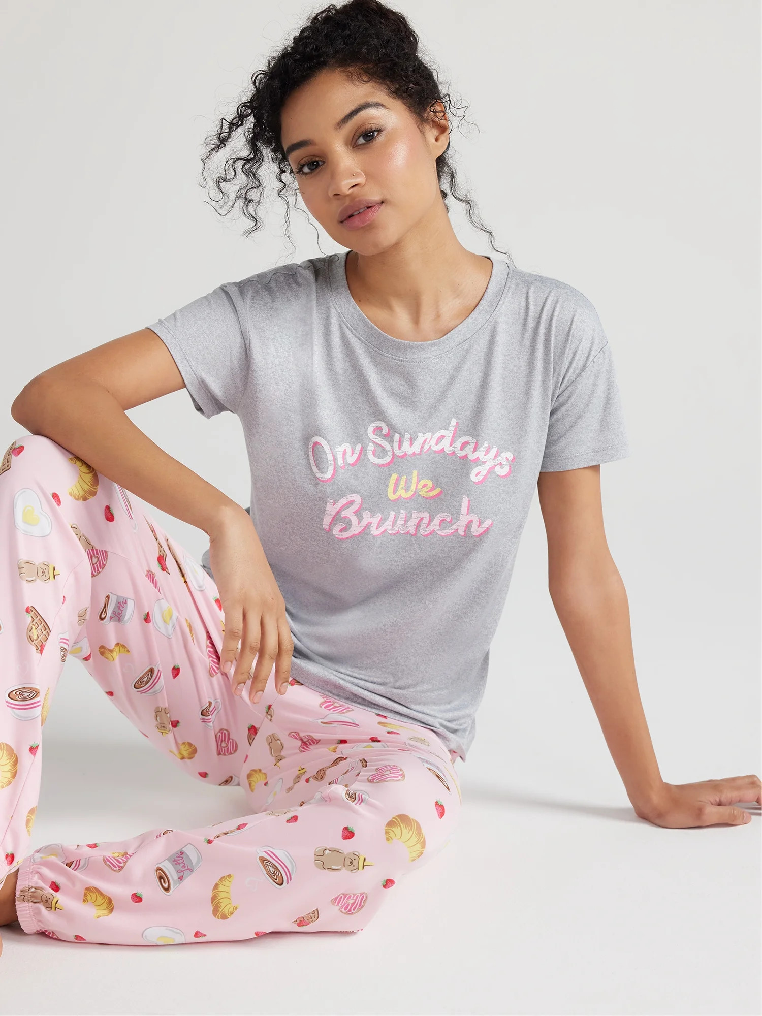 Joyspun Women’s Short Sleeve Tee and Joggers Pajama Set, 2-Piece, Sizes S to 3X | Walmart (US)