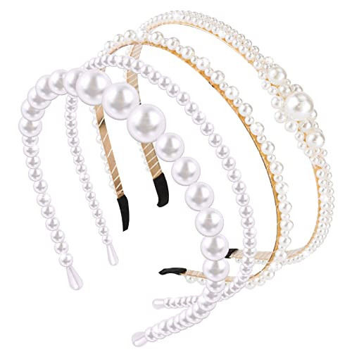 ACO-UINT 4 Pack Faux Pearl Headbands, Thin Bridal Hair Accessories for Party, Wedding - Cute Hairbands for Women and Girls | Amazon (US)