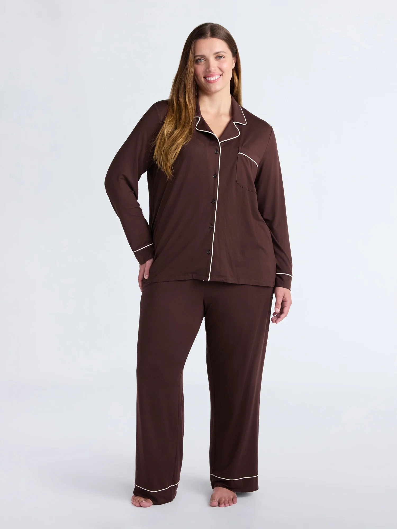 Joyspun Women’s Dreamy Soft Collection Long Sleeve Top and Pants Pajama Set, Sizes XS-4X | Walmart (US)