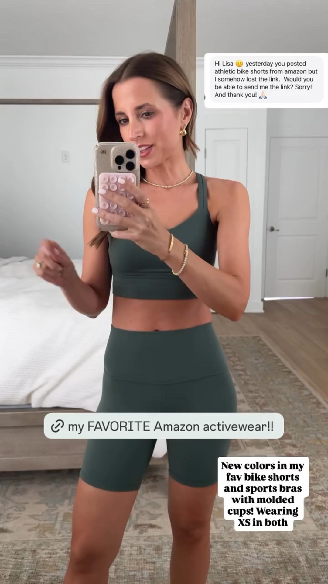 New colors in my favorite Amazon bike shorts and sports bras with molded cups! Wearing XS in both. Workout sets. Matching workout sets. 

#LTKFindsUnder50 #LTKActive #LTKPetite