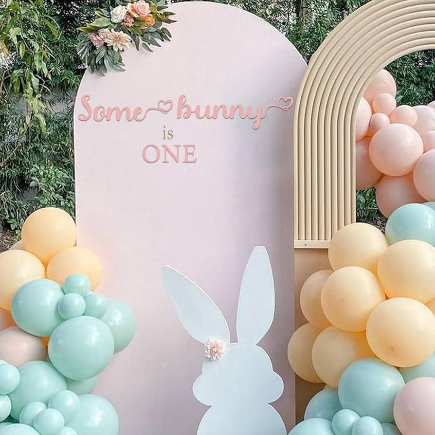 Some Bunny is One First Birthday Party Decal Sign - Bunny Easter One Birthday Decoration,Pink Bun... | Amazon (US)