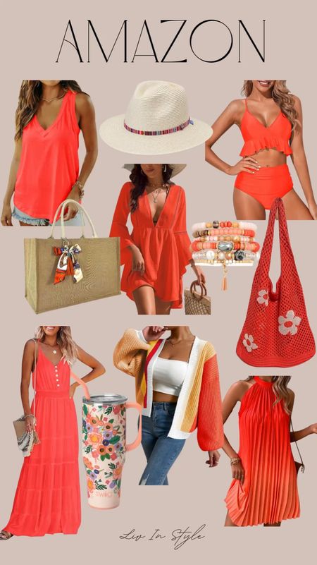 Amazon red-orange finds that are perfect for summer! Lots of cute finds including swimsuits, coverups, dresses and bags! 

#LTKSwim #LTKSeasonal #LTKVideo