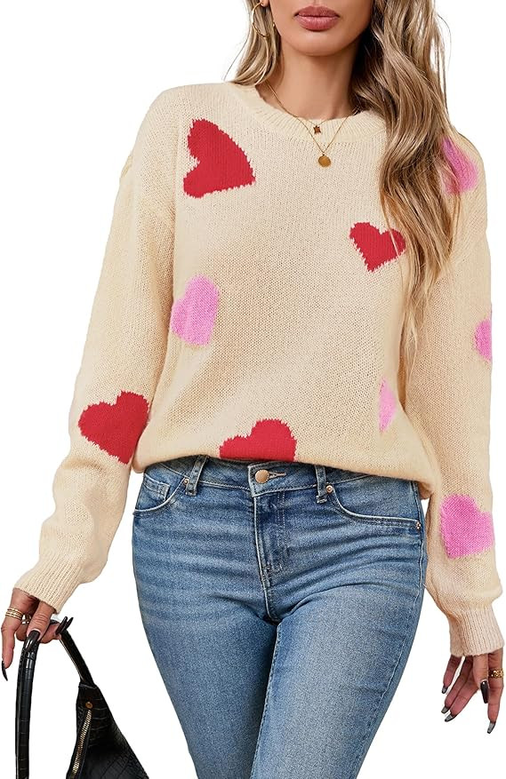 Womens Valentine Heart Sweater 2026 Valentines Day Trendy Cute Oversized Long Sleeve Pullover Swe... | Amazon (US)