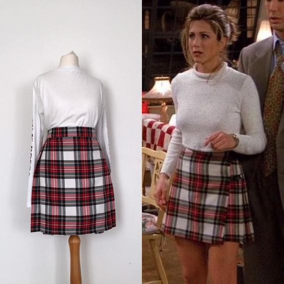 Rachel Green Plaid Red and White Pleated Skirt with Buckle fastening | Tartan/Check | Etsy (US)