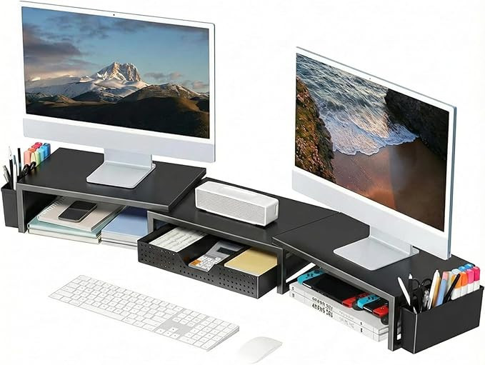 OPNICE Desk Organizers and Accessories, Dual Monitor Stand Riser with Drawer and 2 Pen Holders, D... | Amazon (US)
