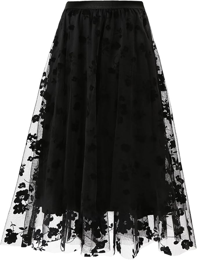 Women's A Line Tulle Midi Skirt Tutu Tiered Petticoat Skirts Tea-Length Elastic Waist Tutu Skirts | Amazon (US)