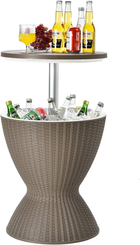 Byroce Outdoor Cooler Side Table, Patio Bar Table w/ 8 Gallon Beer & Wine Cooler, Rattan Style Al... | Amazon (US)