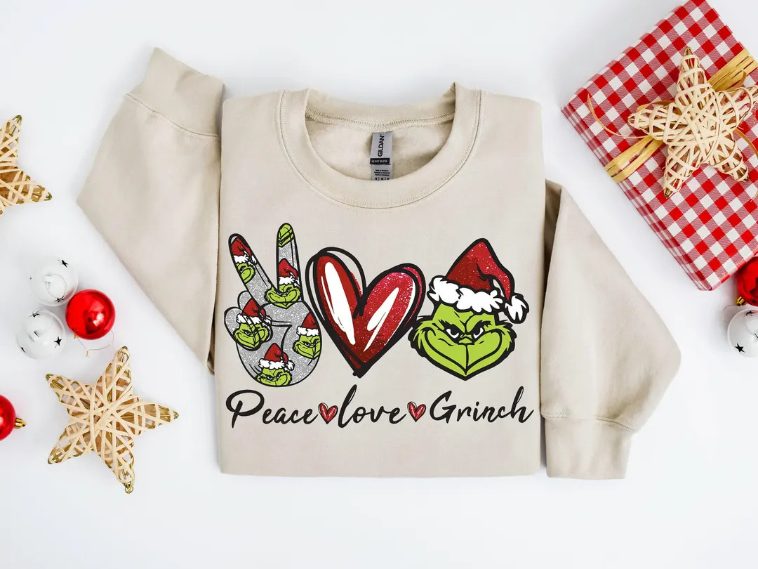 Peace Love Grinch Sweatshirt, Merry Christmas Grinch Shirt, Christmas Grinch Sweatshirt, Christma... | Etsy (US)