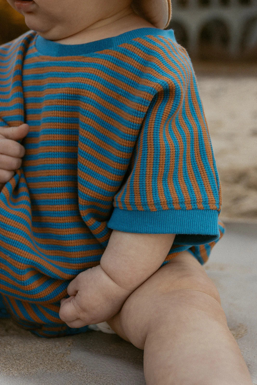 Ezra Romper in Vallarta Blue Stripe | Winnie and Crew