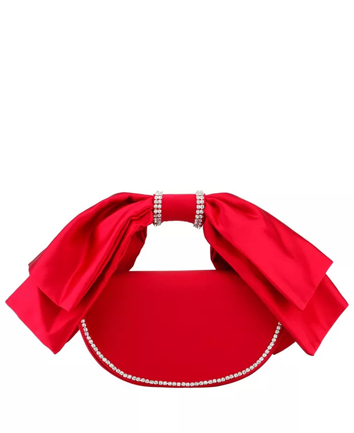 Women's Crystal Trim Satin Bow Clutch Bag | Macy's