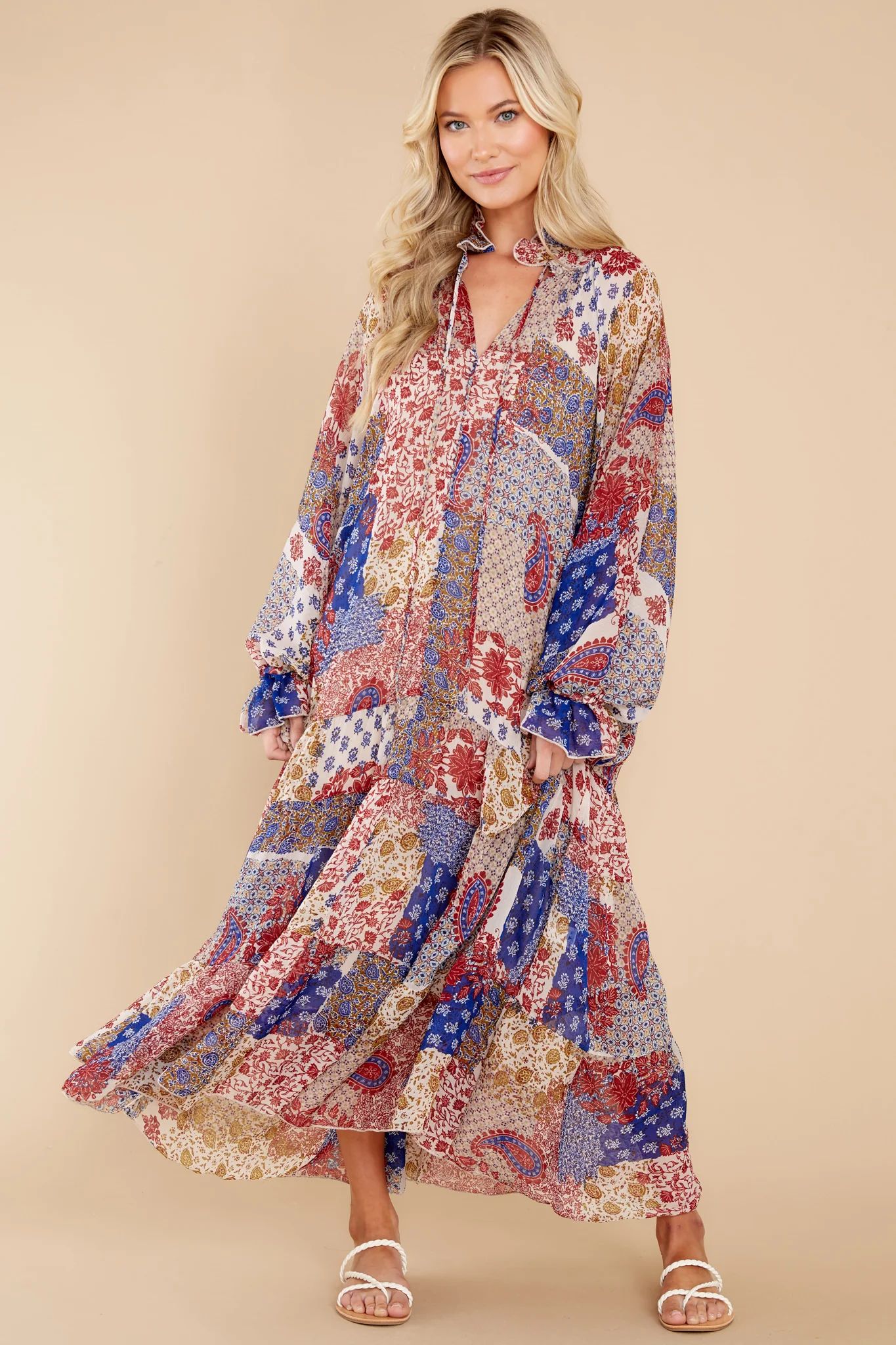 Head Over Feet Red And Blue Multi Print Cover Up Dress | Red Dress 
