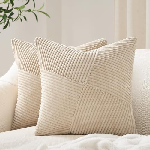 Amazon.com: Topfinel Tan Decorative Throw Pillow Covers 18x18 Set of 2 Windmill Textured Striped ... | Amazon (US)