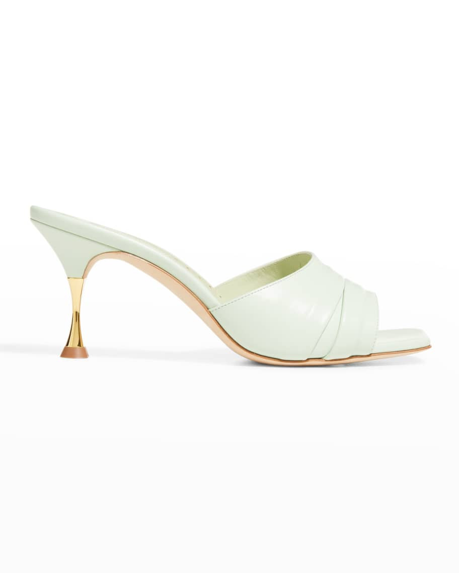 Manolo Blahnik Picoux Lambskin Kitten-Heel Sandals | Neiman Marcus