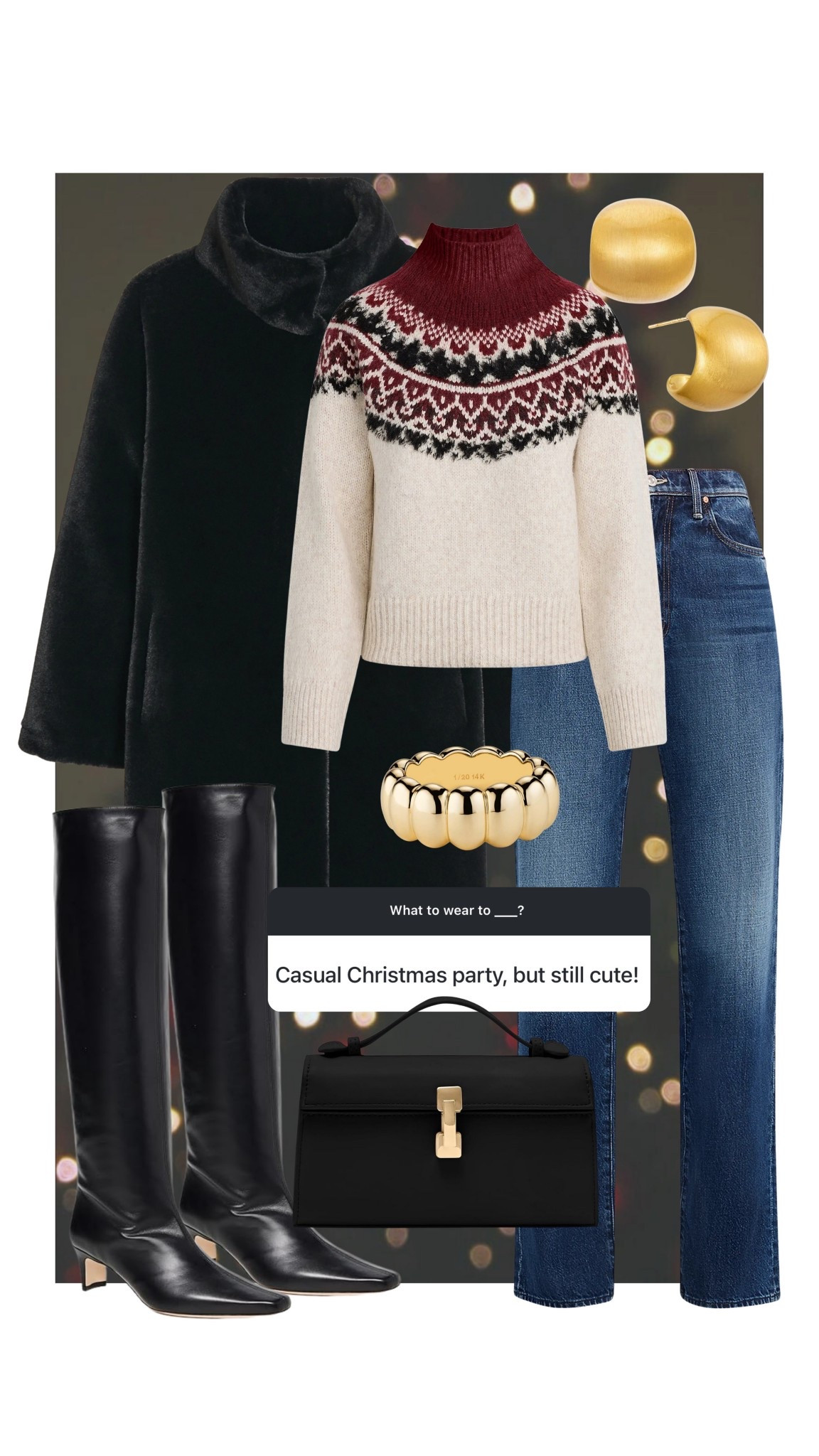 What to wear; to a casual Christmas party
#kathleenpost

Fair isle sweater, faux fur coat, holiday outfit, casual holiday outfit, festive sweater, Christmas Day

#LTKSeasonal #LTKootd #LTKHoliday