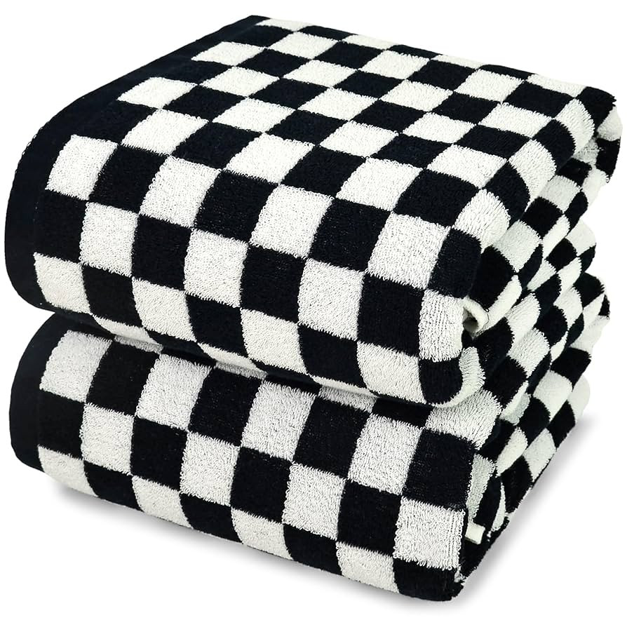 Jacquotha Bath Towels Black & White Checkered - 100% Cotton, 27.5" x 55", Soft & Absorbent & Quic... | Amazon (US)