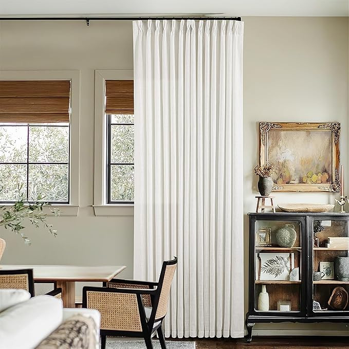 Thick Linen Semi Sheer Curtains 90 Inches Long for Living Room Bedroom Light Filtering Beige Off ... | Amazon (US)