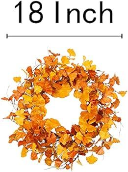 VGIA 18 Inch Fall Wreath Front Door Wreath with Golden Folium Ginkgo Artificial Autumn Wreath Fal... | Amazon (US)