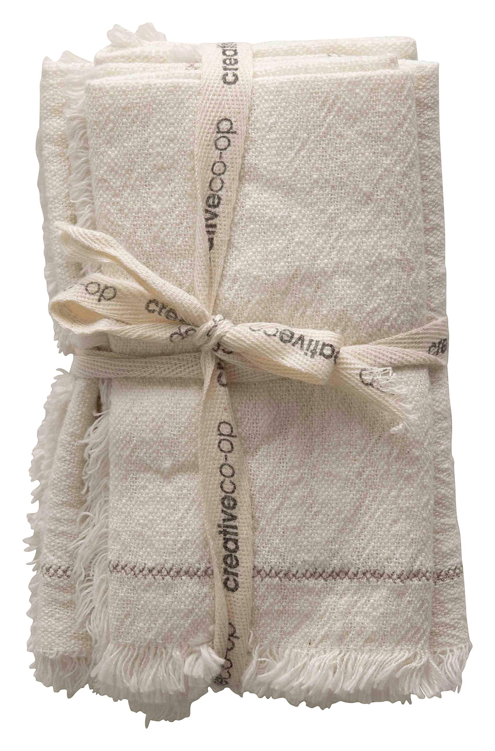 Creative Co-Op 18" Square Cotton Woven Stitch Accent & Fringe (Set of 4) Napkins, White, 4 Count | Amazon (US)