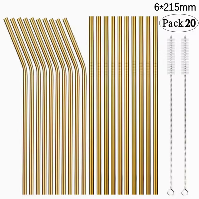 Set Of 20 Colorful Reusable Metal Straws Stainless Steel Straws Set Eco-friendly Drinking Straw P... | Ali Express BR
