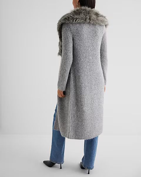 Fuzzy Knit Faux Fur Collar Duster Cardigan | Express