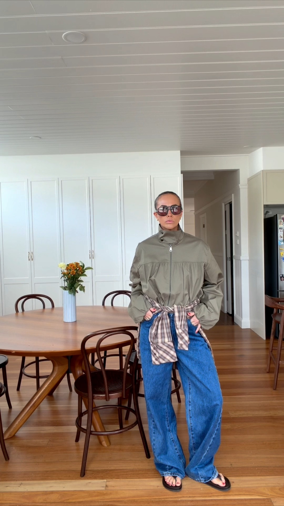 Aere has truly come out with some gorgeous things!
Sizes:
Donna flowy brown top: size 8
Belt mini skirt: size 6 (generous sizing)
Belted trench coat: size 10
Mid rise wide leg jeans size 8 (they are very generous in sizing) 
Isla funnel bomber: size 10
White tank: size 8
Blue wool blend jumper: size 8
Red knit jumper: size 10
Karen relaxed check shirt: size 10