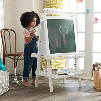 KidKraft Deluxe Wooden Easel with Chalkboard and Dry Erase Surfaces, Paper Roll and Paint Cups - ... | Amazon (US)