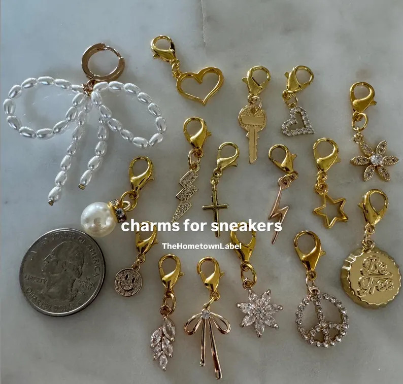 shoe charms, shoe lace charms, gold charms, charms for shoes, shoelace charms, gold charms, gems,... | Etsy (US)