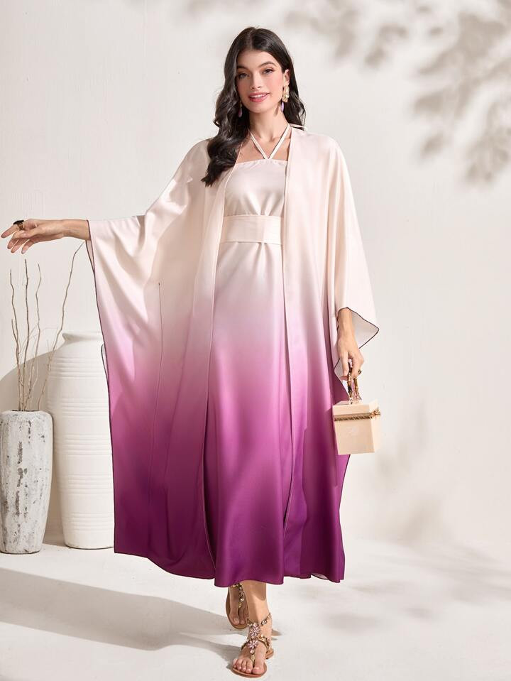 SHEIN Najma Ombre Print Batwing Sleeve Abaya & Cami Dress Set | SHEIN