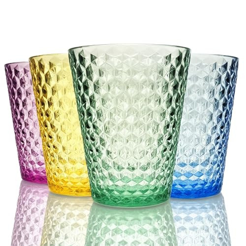 Lily's Home Unbreakable Premium Drinking Glasses Set of 4, Plastic Cups, Reusable Drinkware, Tumblers Water Cups Shatterproof & Stackable, Indoor & Outdoor cups 3.4in×4.3in,13.5oz. Made in Taiwan. | Amazon (US)