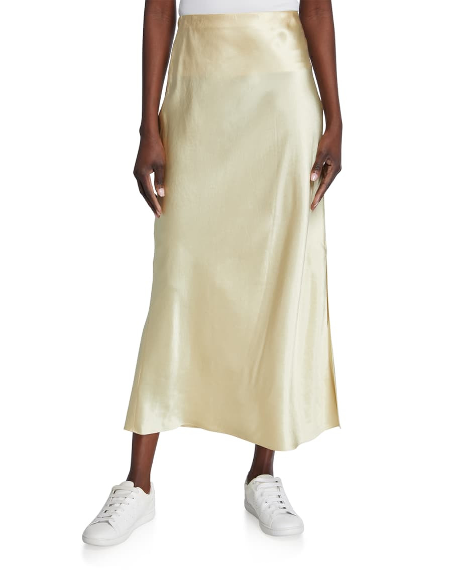 Satin Side-Slit Long Slip Skirt | Neiman Marcus