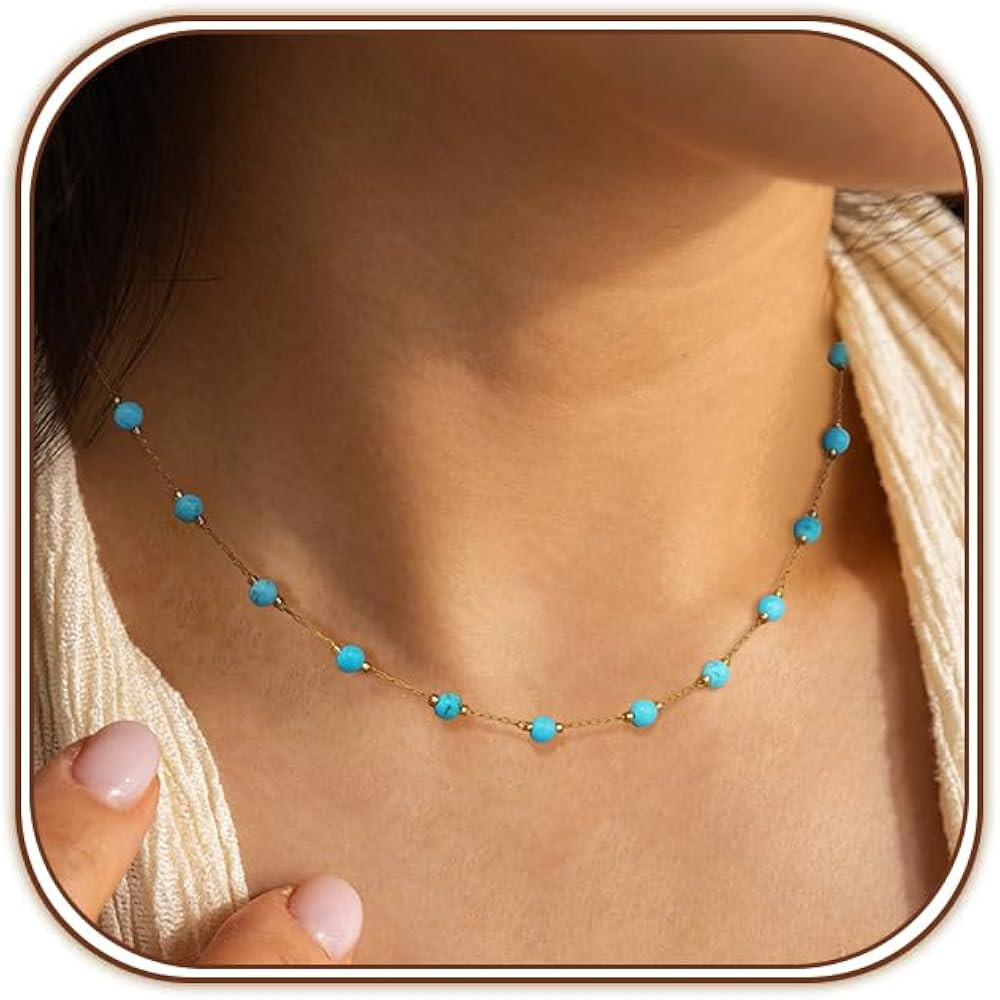 Western Jewelry Turquoise Necklaces for Women 18K Gold Plated/Siver Beaded Choker Boho Necklace H... | Amazon (US)
