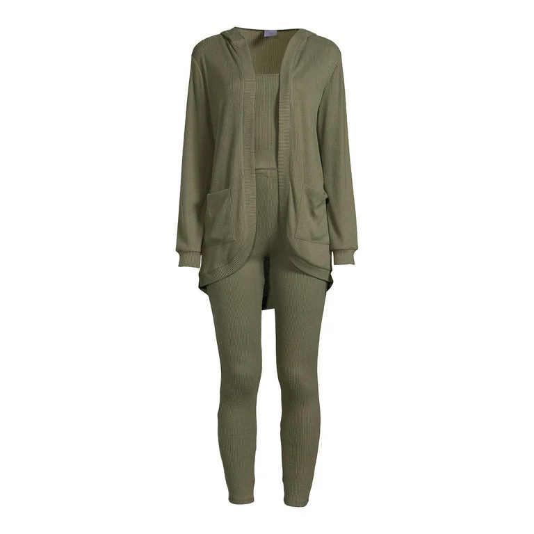 No Boundaries Juniors Cocoon Cardigan, Cami, and Leggings Outfit, 3-Piece Set, Sixes XS-3XL - Wal... | Walmart (US)