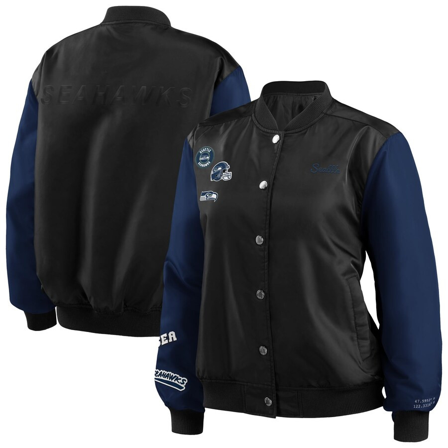 Seattle Seahawks WEAR by Erin Andrews Women's Bomber Full-Snap Jacket - Black | Fanatics