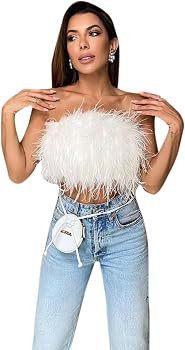 AIBEARTY Women Sexy Faux Fur Feather Crop Tops Strapless Bandeau Tube Top Plush Aesthetic Cami Ve... | Amazon (US)