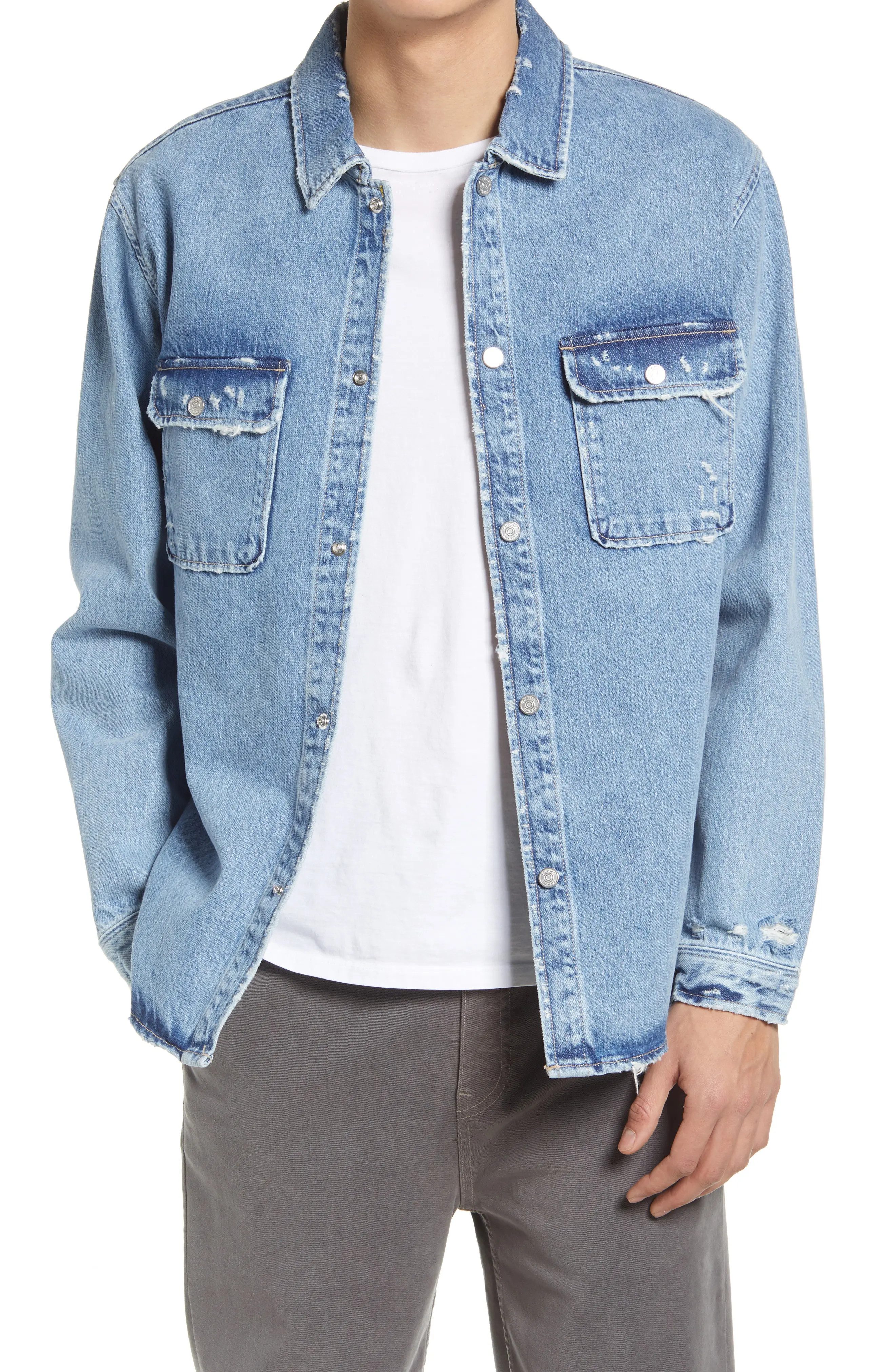 FRAME Men's Denim Shirt Jacket in Indigo Shred at Nordstrom, Size X-Large | Nordstrom
