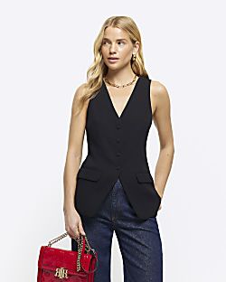 Black button up long waistcoat | River Island (UK & IE)