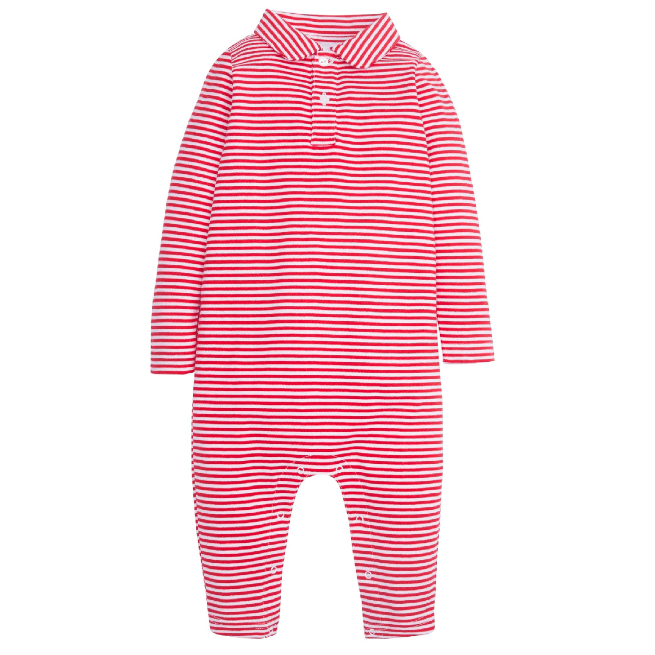 Baby Boys Long Sleeve Red Striped Polo Romper | Little English