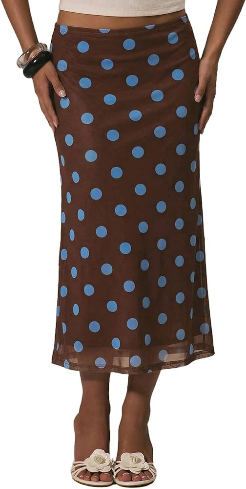 MakeMeChic Women's Polka Dots Midi Skirt Summer Mesh Flowy Long Skirts | Amazon (US)